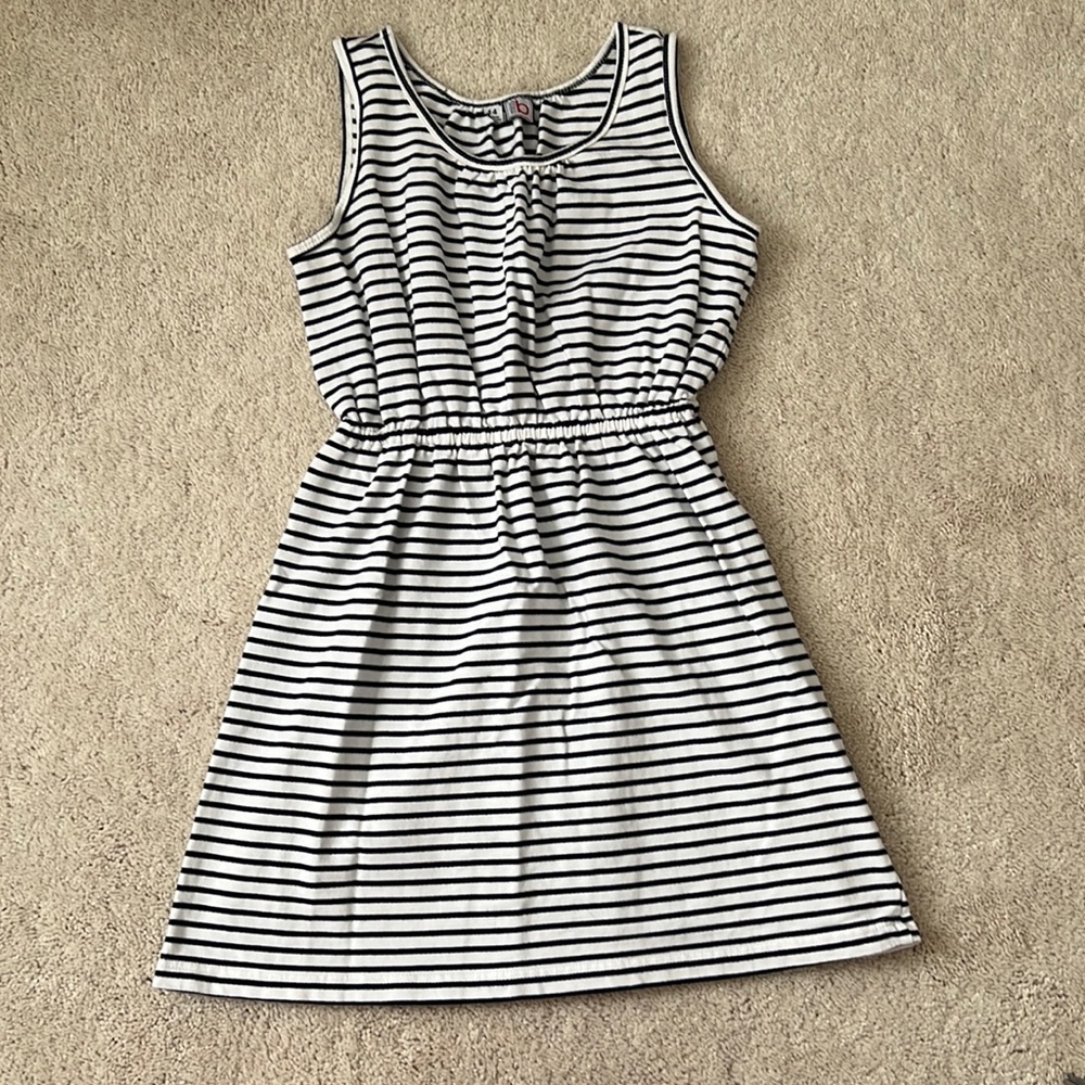 Miss b (Busy Bees brand) navy & white stripe cotton dress. Kids size 14.